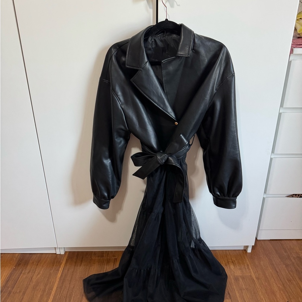 Black leather Jacket with Tulle Skirt / Train